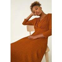 Roman Women's Textured Wrap Midi Dress in Copper | Size: 12