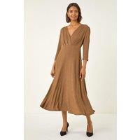Roman Women's Textured Wrap Midi Dress in Taupe | Size: 12