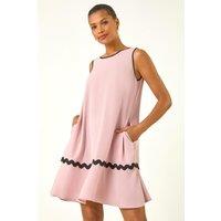 Roman Women's Ric Rac Trim Swing Dress in Light Pink | Size: 18