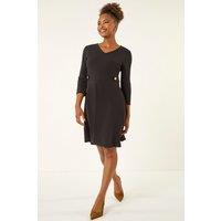 Roman Women's V-Neck Buttoned Stretch Dress in Black | Size: 16