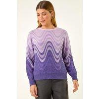 Roman Women's Metallic Ombre Wave Knit Jumper in Purple | Size: 14