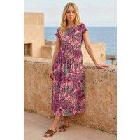 Roman Women's Paisley Print Short Sleeve Midi Dress in Magenta | Size: 10