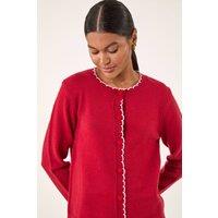 Roman Women's Heart Button Scallop Edge Cardigan in Red | Size: 12
