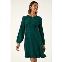 Roman Women's Textured Spot Keyhole Dress in Teal | Size: 18