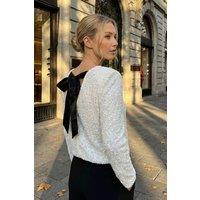 Roman Women's Sequin Bow Back Snit Top in Ivory | Size: 20