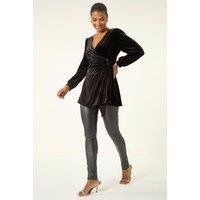 Roman Women's Velvet Pleated Wrap Top in Black | Size: 10