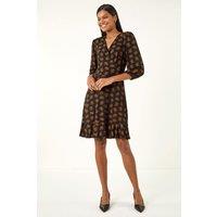 Roman Women's Leaf Print Wrap Stretch Dress in Bronze | Size: 20