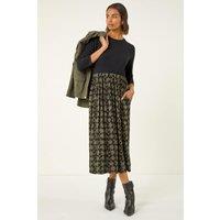 Roman Women's Abstract Print Midi Stretch Dress in Khaki | Size: 20