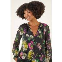 Roman Women's Metallic Floral Print Blouse in Black | Size: 12
