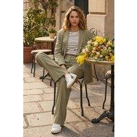 Roman Women's Linen Blend Belted Trouser in Khaki | Size: 20