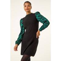 Roman Women's Animal Print Mix Frill Short Dress in Green | Size: 20