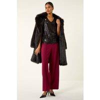 Roman Women's Sequin V-Neck Stretch Top in Black | Size: 20