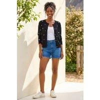 Roman Women's Floral Embroidered Knit Cardigan in Black | Size: 20