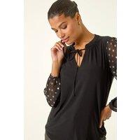 Roman Women's Chiffon Foil Spot Top in Black | Size: 18