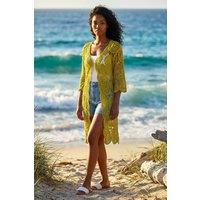 Roman Women's Crochet Longline Knit Cardigan in Olive | Size: Small