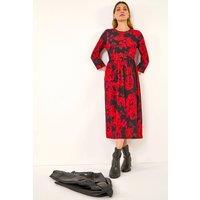 Roman Women's Rose Print Gathered Stretch Midi Dress | Size: 10