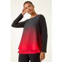 Roman Women's Ombre Chiffon Overlay Top in Red | Size: 12