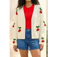 Roman Women's Crochet Cherry Knit Cardigan in Ivory | Size: 10