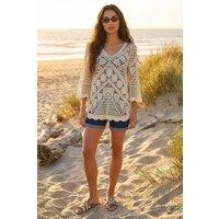 Roman Women's Crochet Lace V-Neck Open Knit in Cream | Size: 14