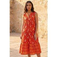 Roman Women's Floral Print Contrast Swing Dress in Orange | Size: 14