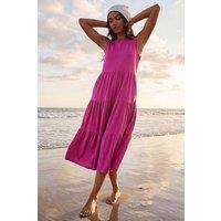 Roman Women's Tiered Midi Smock Dress in Fuchsia | Size: 20