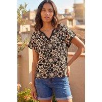 Roman Women's Floral Crochet Knit Top in Black | Size: Small
