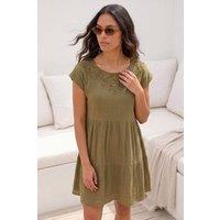 Roman Women's Cotton Trim Detail Mini Dress in Khaki | Size: 14