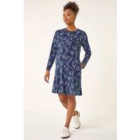 Roman Women's Floral Print Side Button Stretch Dress in Navy | Size: 20