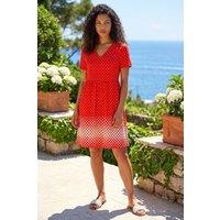 Roman Women's Petite Polka Dot V-Neck Pocket Dress in Red | Size: 12