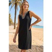 Roman Women's Trim Detail V-Neck A-Line Dress in Black | Size: 10