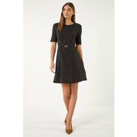 Roman Women's Belted Fit & Flare Dress in Black | Size: 16
