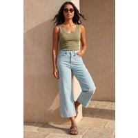 Roman Women's Wide Leg Stretch Denim Cropped Culottes in Light Blue | Size: 18