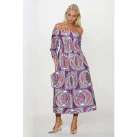 Dals Hart Women's Purple Print Off-Shoulder Maxi Dress | Size: Small