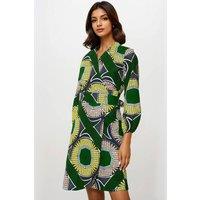 Dals Hart Women's Green Print Wrap Dress | Size: Medium