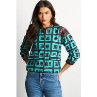 Dals Hart Women's Teal Print Bomber Jacket | Size: Medium