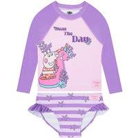 Peppa Pig Girl's Two Piece Swim Set in Purple | Size: 4-5 Years