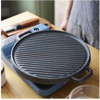 Living and Home 32.5cm Pre-Seasoned Double-sided Round Cast Iron Grill Pan in Black