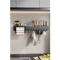 Living and Home Wall-Mounted Multi-functional Kitchen Utensil Storage Rack Organiser in Black | Size: Large