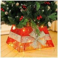 Living and Home Red Shiny Sequins Christmas Tree Skirt with LED Light Xmas Tree Square Stand Base, 33cm L x 33cm W (Top) | Size: 33 cm L x 33 cm W