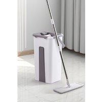 Living and Home Wet Dry Flat Mop Bucket Set Self-Cleaning Separation with Wringer Set 3pcs Pads Floor Cleaning Tool in Grey