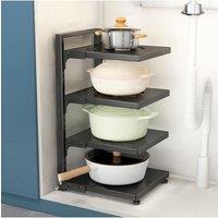 Living and Home 4/3/2 Tiers Adjustable Kitchen Pan Pot Rack Organizer Cookware Holder in Black | Size: Small