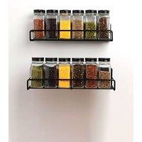 Living and Home 2Pcs Wall-mounted Spice Racks and 12/24 Spice Jars Set in Black | Size: 24 Pack