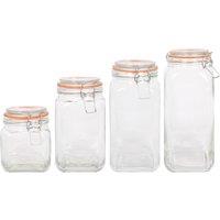 Argon Tableware 4pc Square Glass Jar with Clip-Top Lids Set - 760ml-2L in Clear