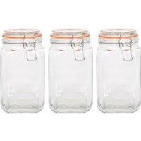 Argon Tableware Square Glass Jars with Clip-Top Lids - 1.25L - Pack of 3 in Clear