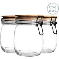 Argon Tableware Wooden Clip Lid Storage Jars - 750ml with Seal - Pack of 6 in White
