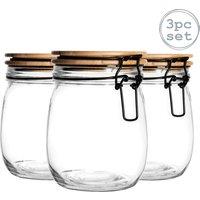 Argon Tableware Wooden Clip Lid Storage Jars - 750ml with Seal - Pack of 3 in Black