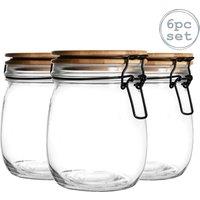 Argon Tableware Wooden Clip Lid Storage Jars - 750ml with Seal - Pack of 6 in Clear