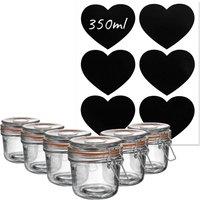 Argon Tableware 6x Glass Storage Jar & Heart Labels Set - 350ml/12.3oz in Clear