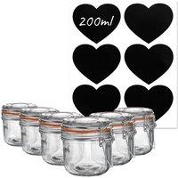 Argon Tableware 6x Glass Storage Jars & Heart Labels Set - 200ml/6.7oz in Clear