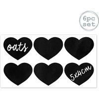 Nicola Spring Heart Glass Storage Jar Labels - 5 x 4cm - Black - Pack of 6 | Size: 5 x 4 cm